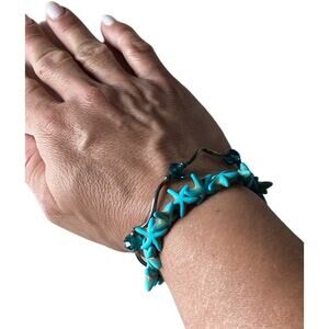 Turquoise Stretchy Starfish Bead Beach Bracelet Set